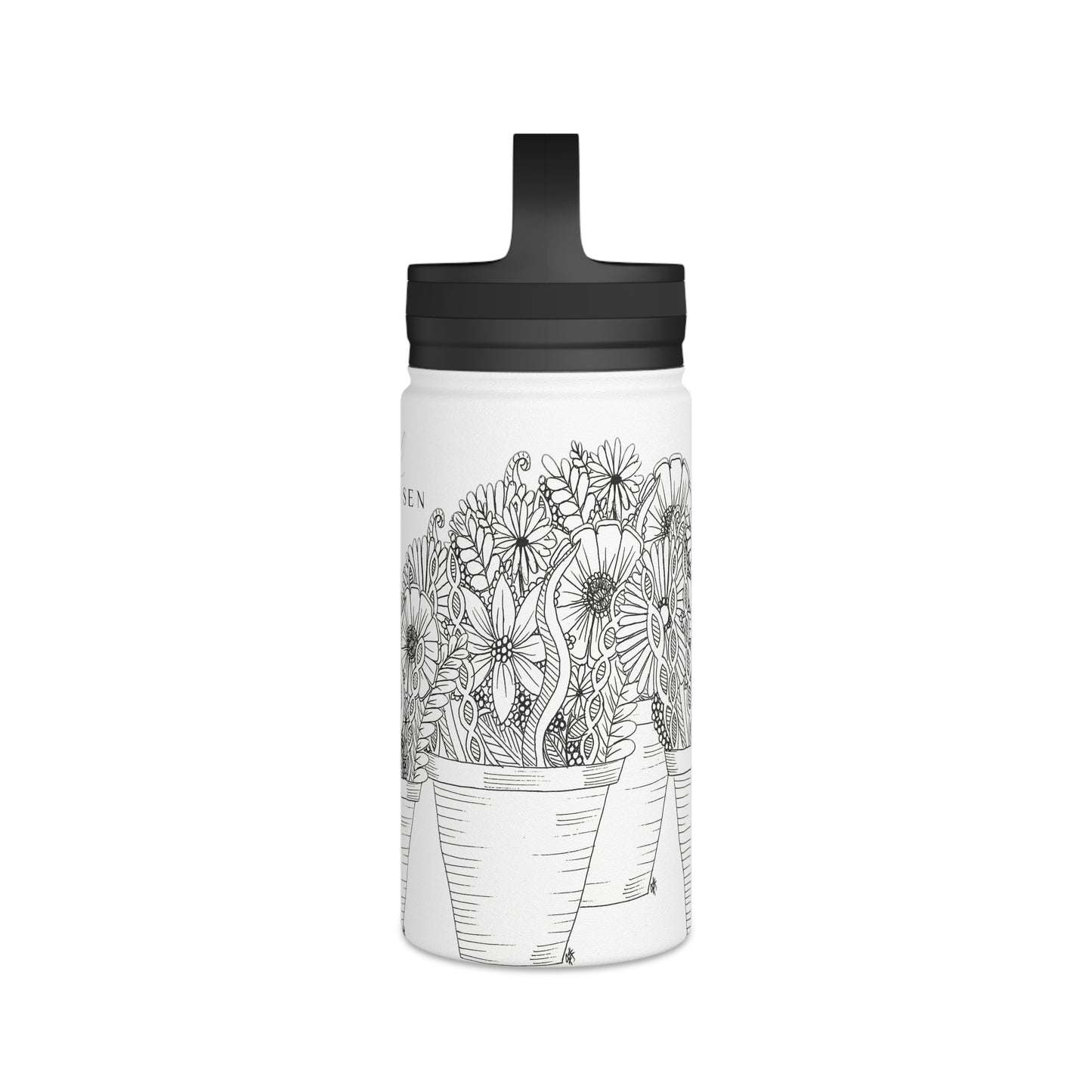 Stainless Steel Water Bottle, Handle Lid (Flower Pots)