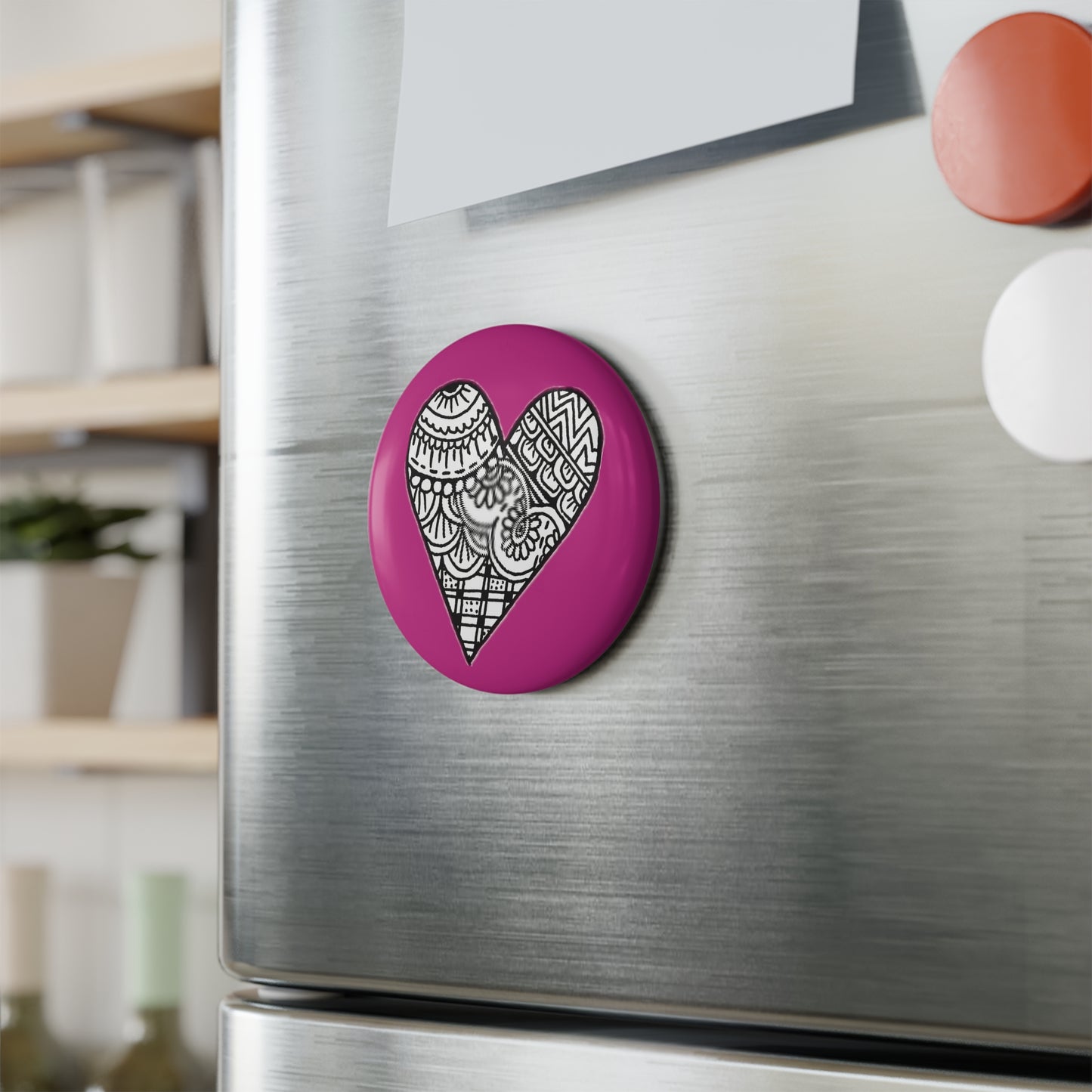 Button Magnet (Dark Pink Heart)