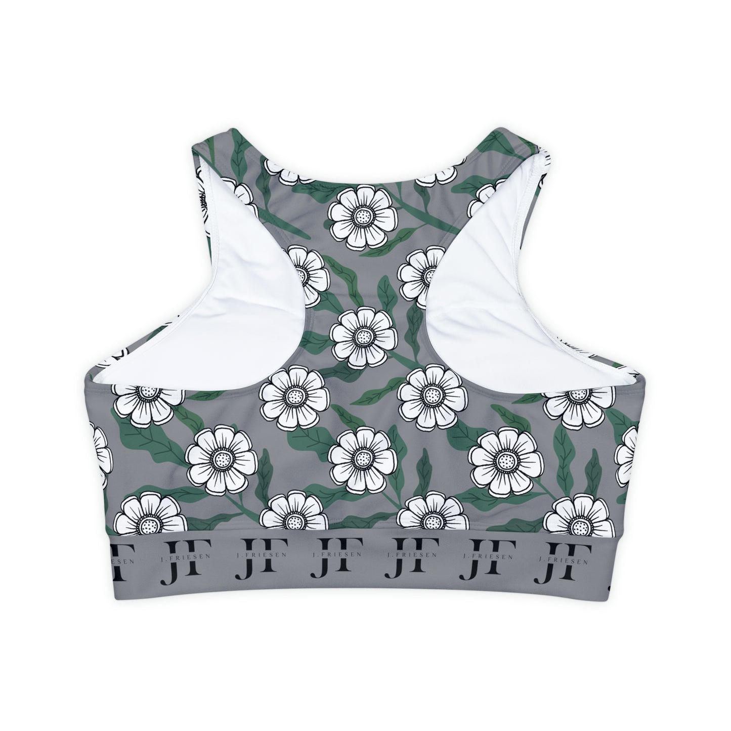 Padded Sports Bra (Grey Flowers)