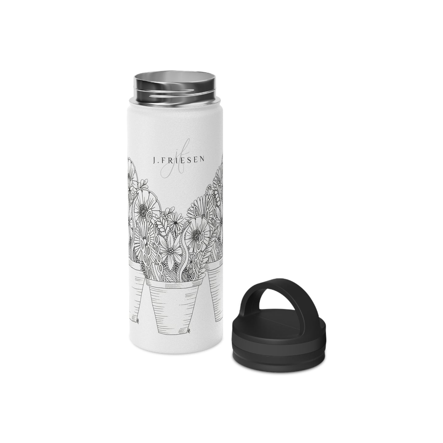 Stainless Steel Water Bottle, Handle Lid (Flower Pots)