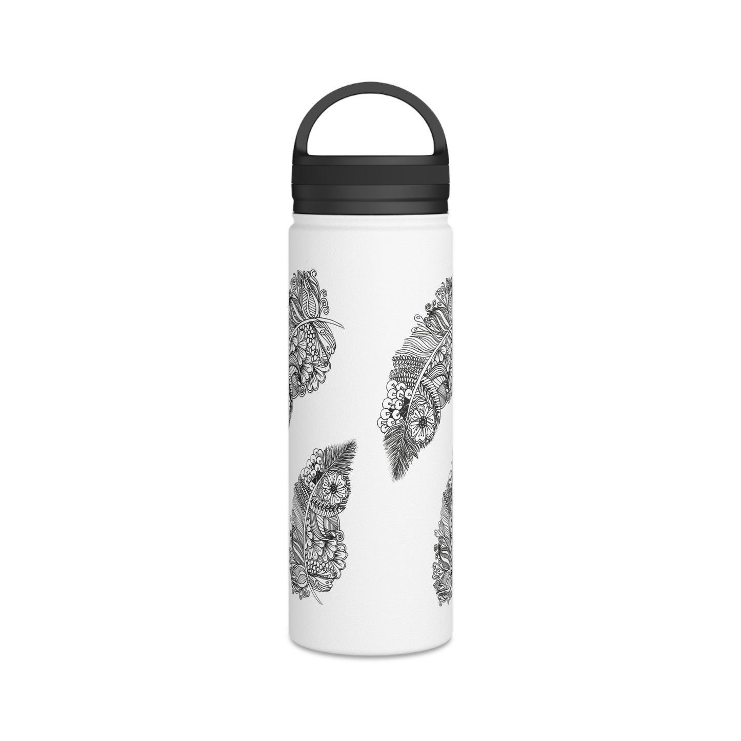 Stainless Steel Water Bottle, Handle Lid (Feathers)