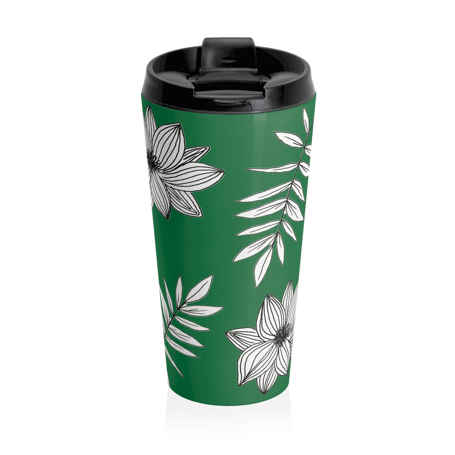 Stainless Steel Travel Mug (Green Flowers & Fern)