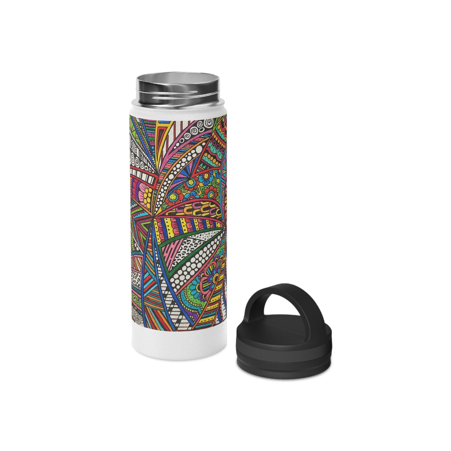 Stainless Steel Water Bottle, Handle Lid (Colour B&W)