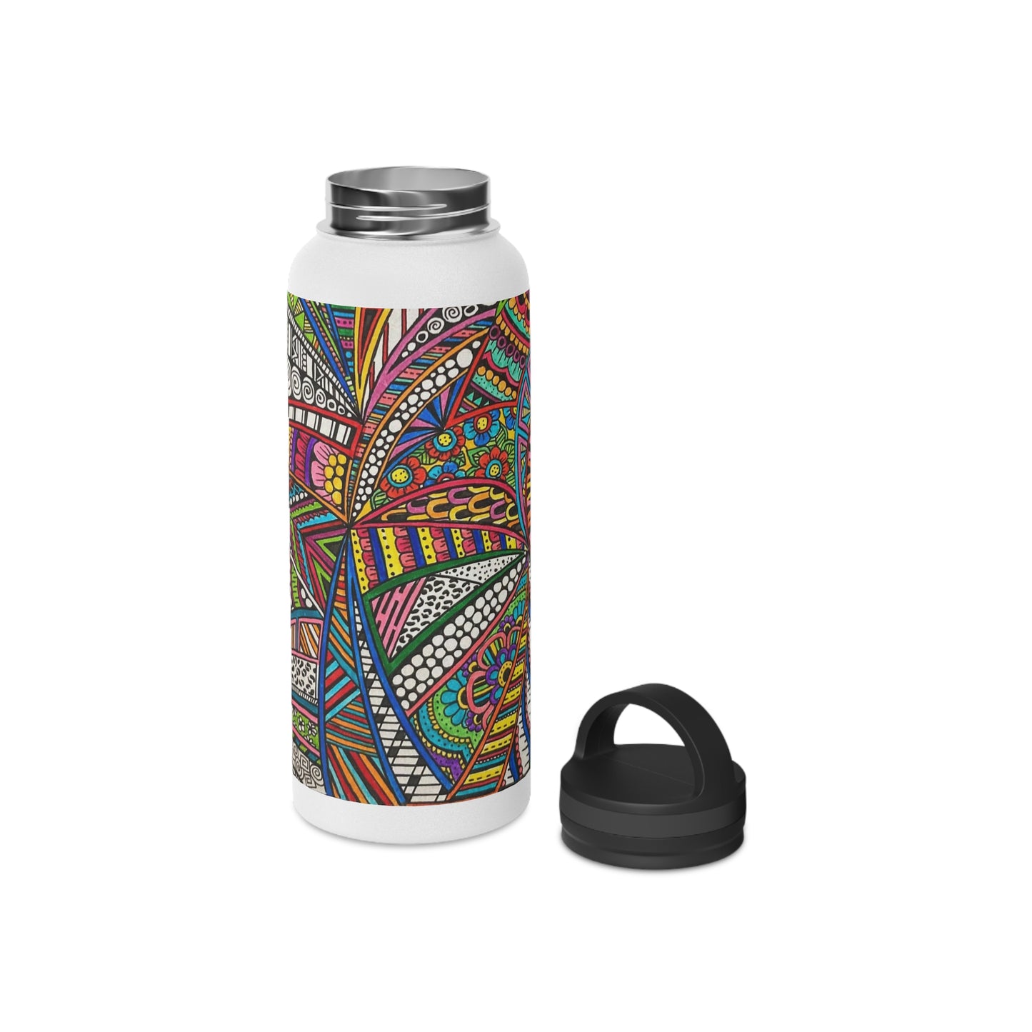 Stainless Steel Water Bottle, Handle Lid (Colour B&W)