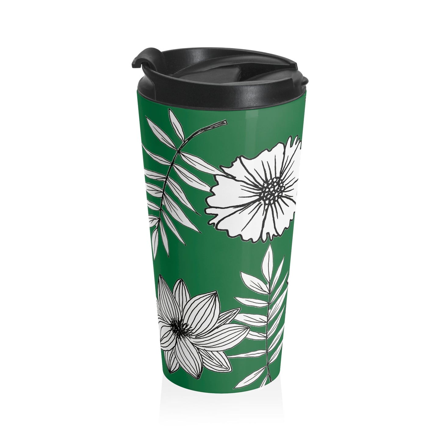 Stainless Steel Travel Mug (Green Flowers & Fern)