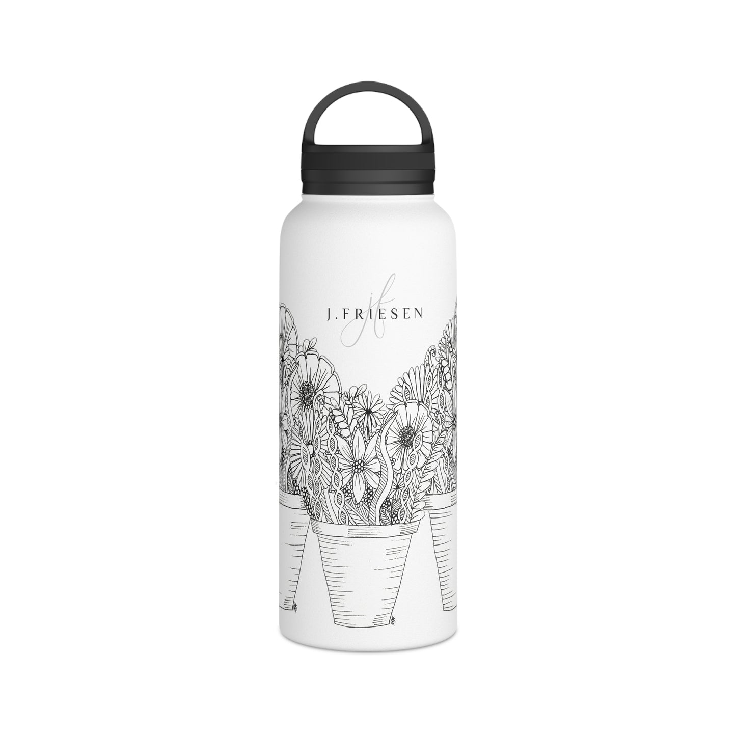 Stainless Steel Water Bottle, Handle Lid (Flower Pots)