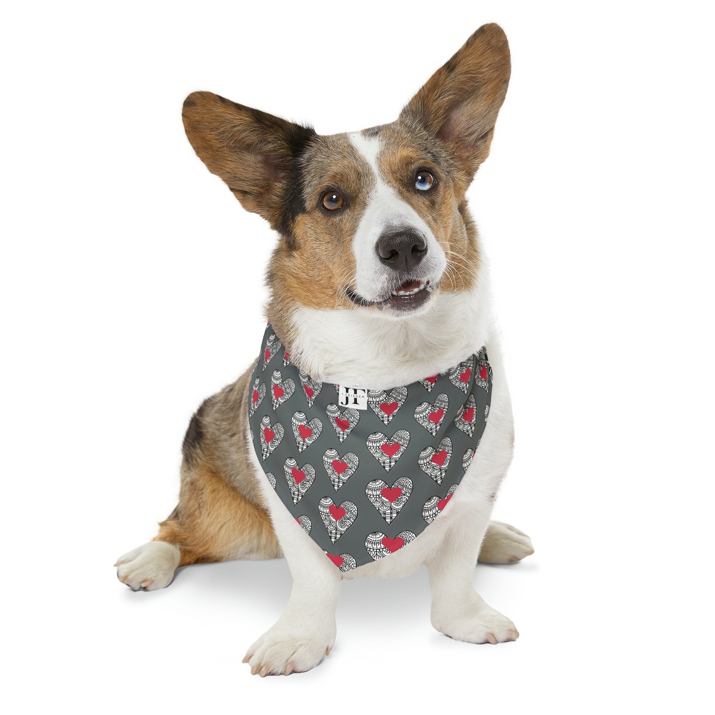 Pet Bandana Collar (Grey Hearts)