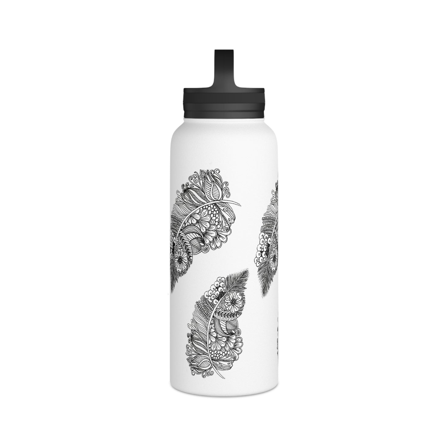 Stainless Steel Water Bottle, Handle Lid (Feathers)