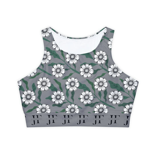 Padded Sports Bra (Grey Flowers)