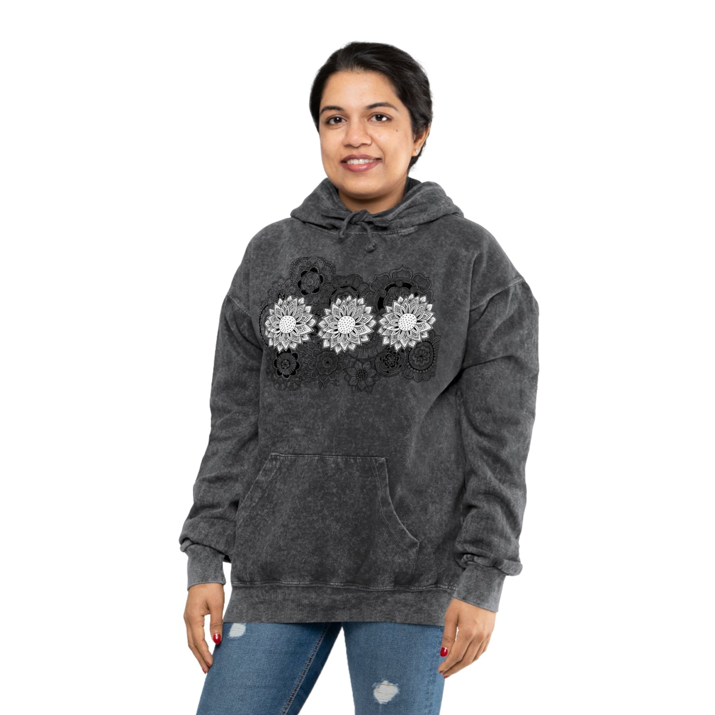 Unisex Mineral Wash Hoodie (Triple Flower)