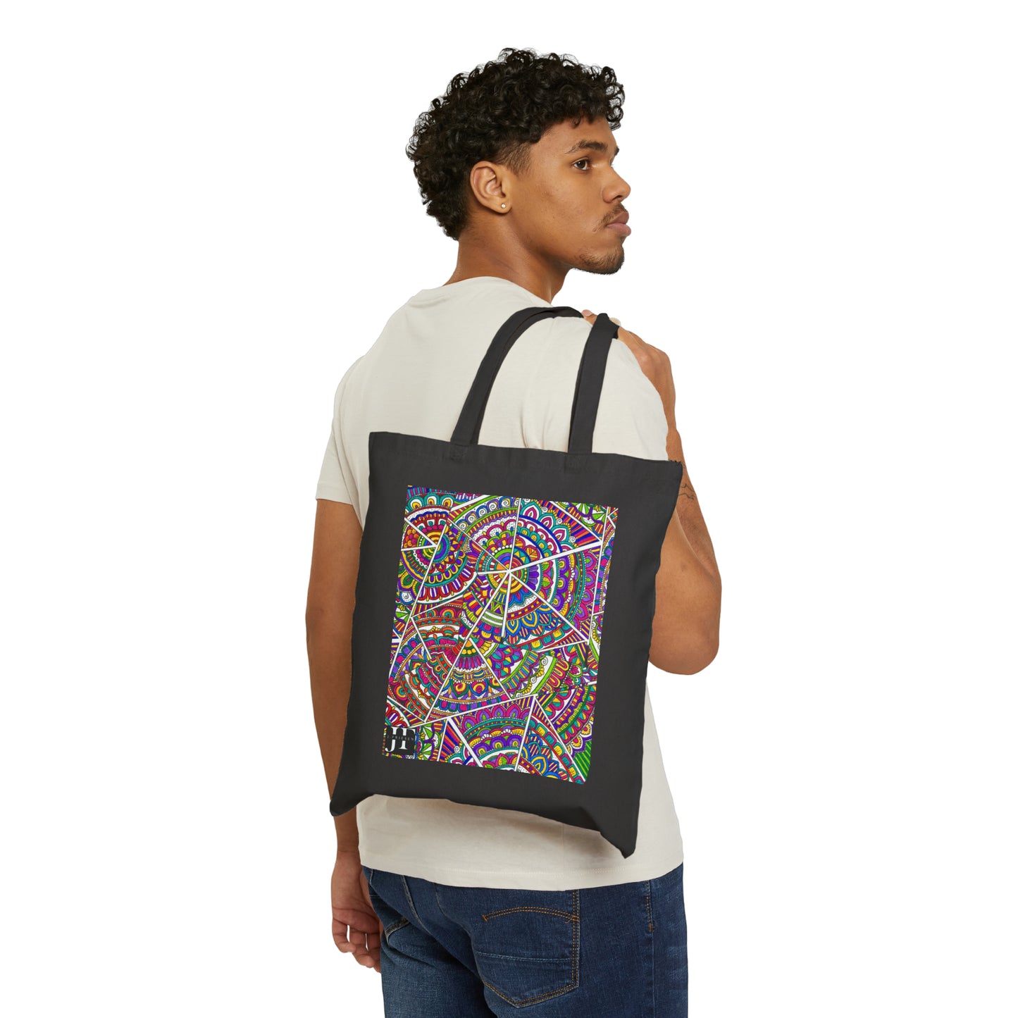 Cotton Canvas Tote Bag (Triangle Mandala)