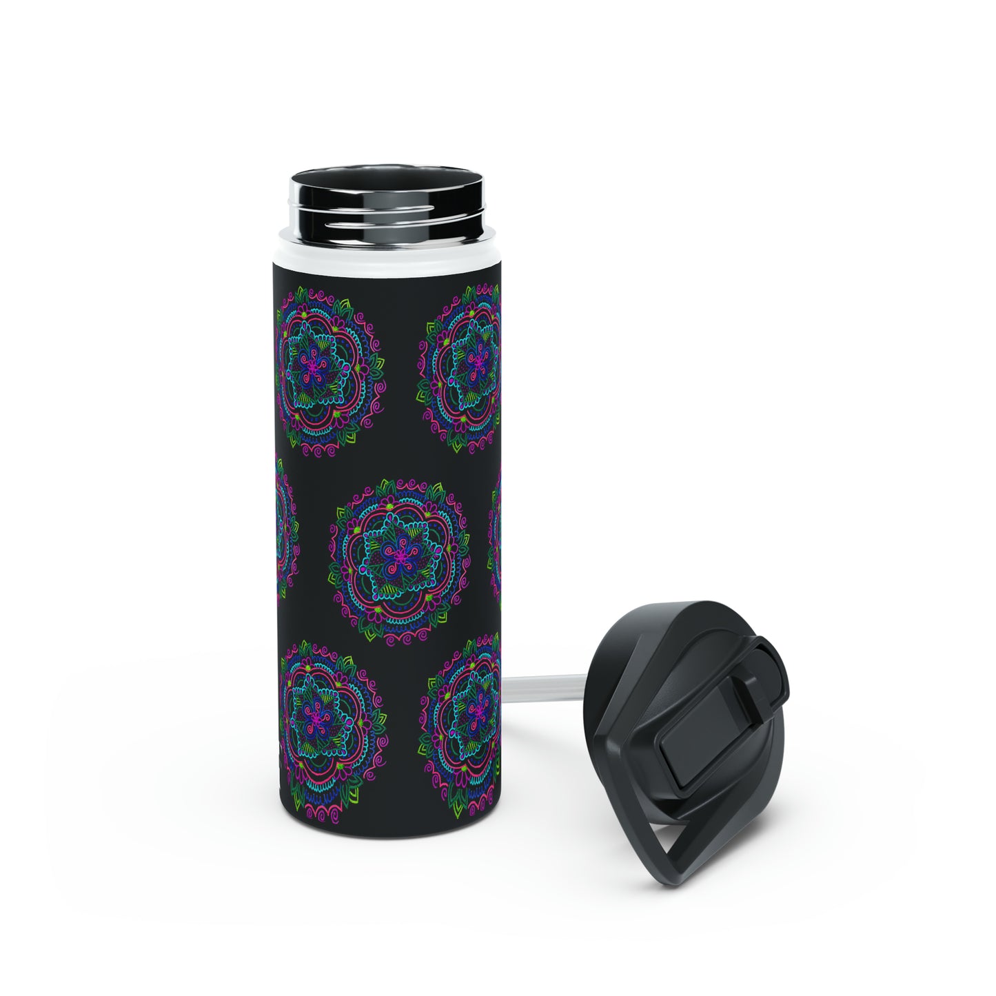 Stainless Steel Water Bottle (Black Mandala)